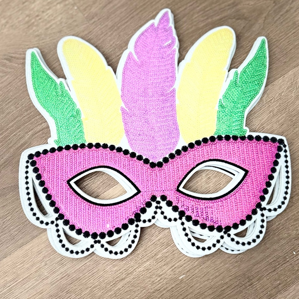 Colorful Feathered Mardi Gras Mask Patch